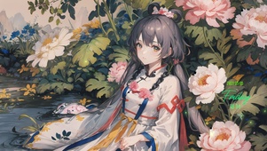 花丛清新少女