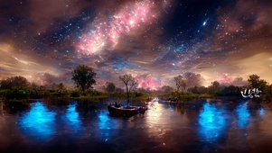 梦幻湖景夜空