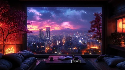 炫酷夜空城市窗景