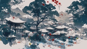 梦幻雪景AI插画