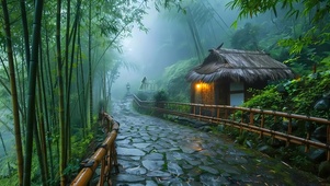 4k雨天小路