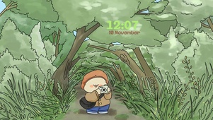树林中照相的小兔兔
