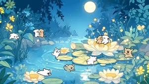 夜晚荷塘狗狗