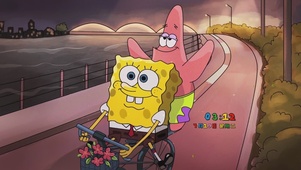 海绵宝宝派大星海边骑单车