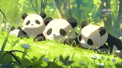呆萌三只熊猫