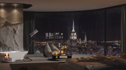 唯美治愈雨夜城市房间