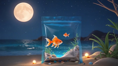 夜晚沙滩唯美金鱼