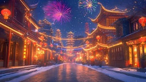 春节氛围古镇
