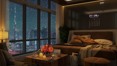 迪拜夜景雪天房间