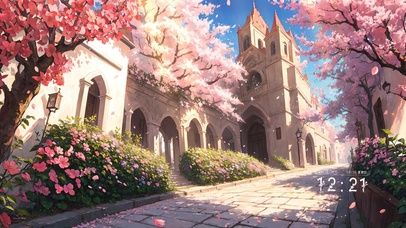 唯美教堂樱花小道