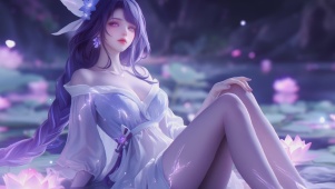迷人古风荷花少女