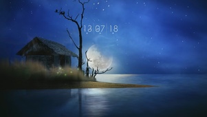 河边小屋夜色