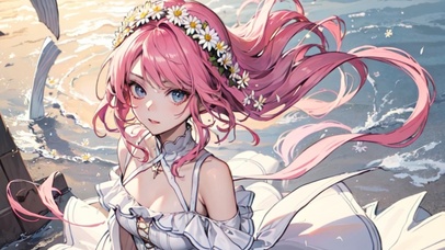 头戴雏菊花环的美少女