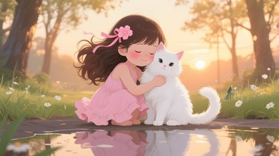 秋天森林女孩猫咪