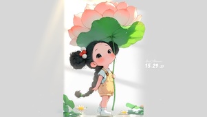 荷花下女孩