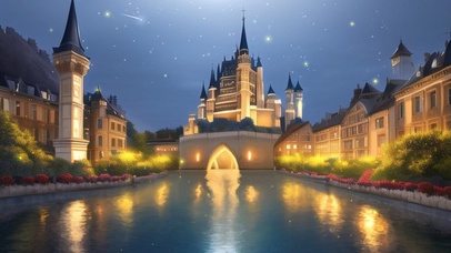 夜晚河边童话城堡