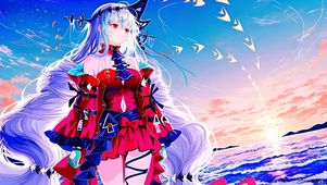 浊心斯卡蒂-海边夕阳下的少女