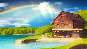 夏日海边彩虹小屋