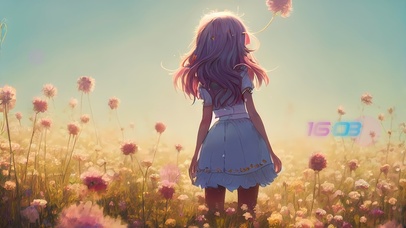 可爱粉发背影少女