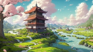 4K彩云绿色大地湖水