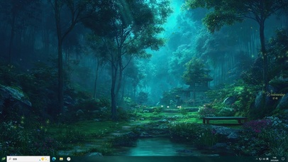 森林夜晚溪流小屋主题