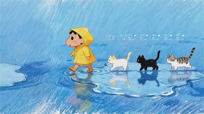 小新和猫咪雨天漫步