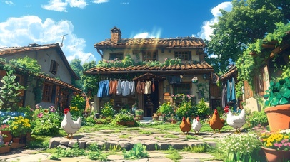 乡村庭院的宁静午后