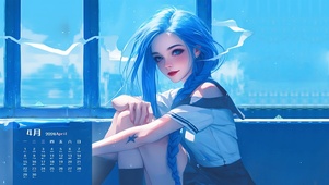 蓝发美女