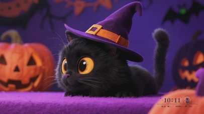 万圣节可爱小黑猫