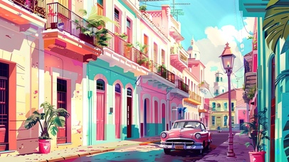 复古彩色古巴街道