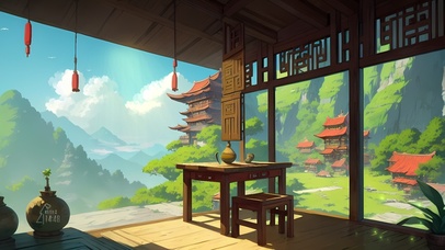 唯美护眼绿色大山小屋