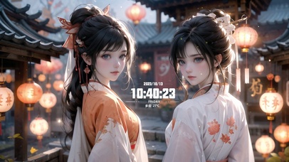 唯美灯火后院少女