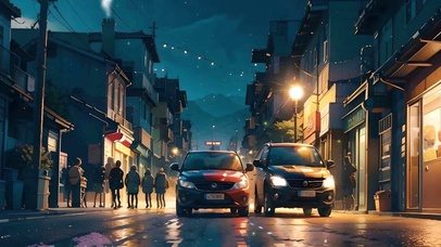 夜晚小镇回家的路