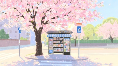 樱花街道旁报刊