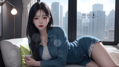 4K居家牛仔裤少女