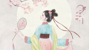 4K唯美花落古风女孩