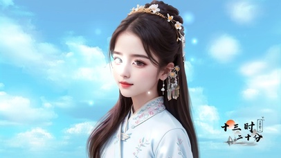 蓝天白云下的古风美女