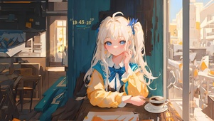 咖啡店的可爱女孩