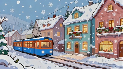 唯美冬日电车小镇