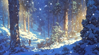 雪天阳光原始森林