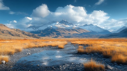 寒川金草・雪山云影