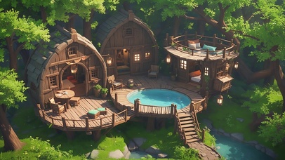 森林中的泳池小木屋