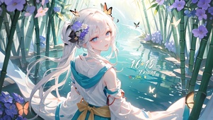 唯美竹间汉服清纯少女