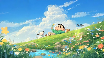 春天山坡上小新