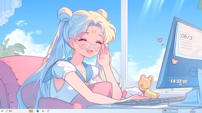 可爱工作的美少女