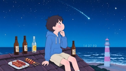 海边看星空的男孩