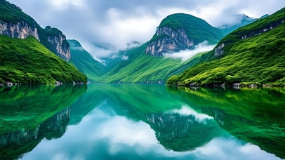 护眼绿色山水湖泊