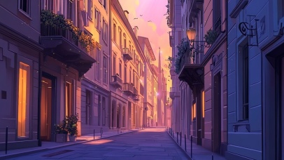 粉紫色晚霞街道