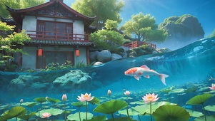 水下锦鲤荷花