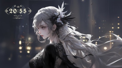 4K 银发黑衣美女